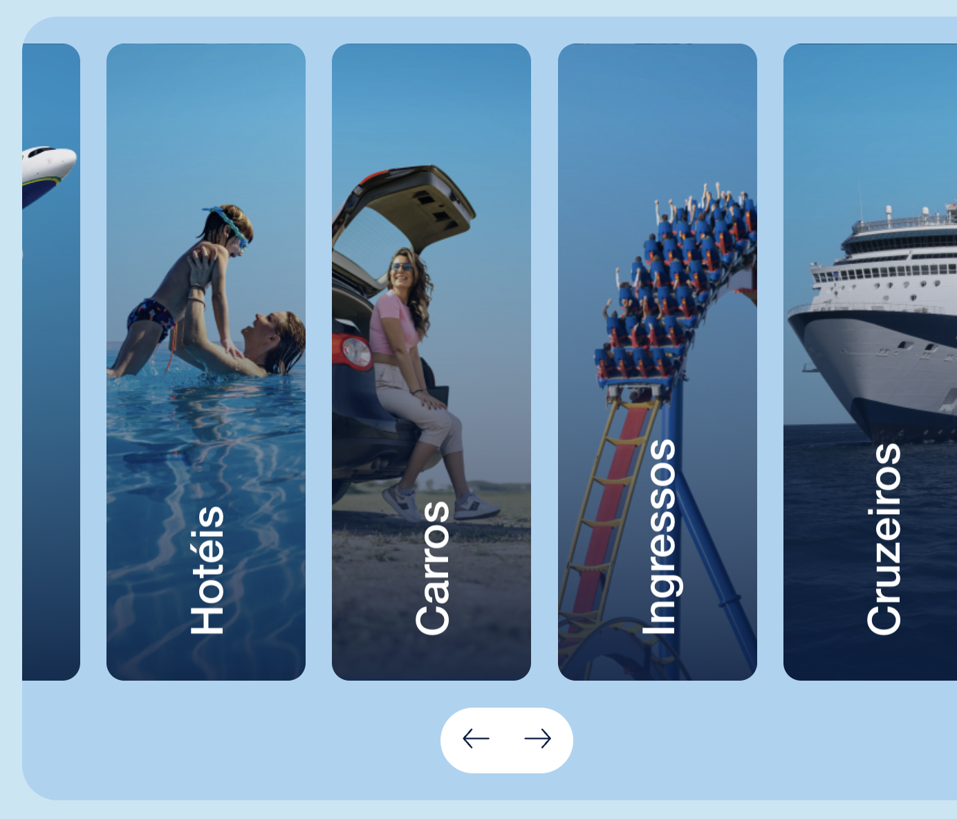 Categorias da Azul Viagens — Hotéis, Carros, Ingressos, Cruzeiros